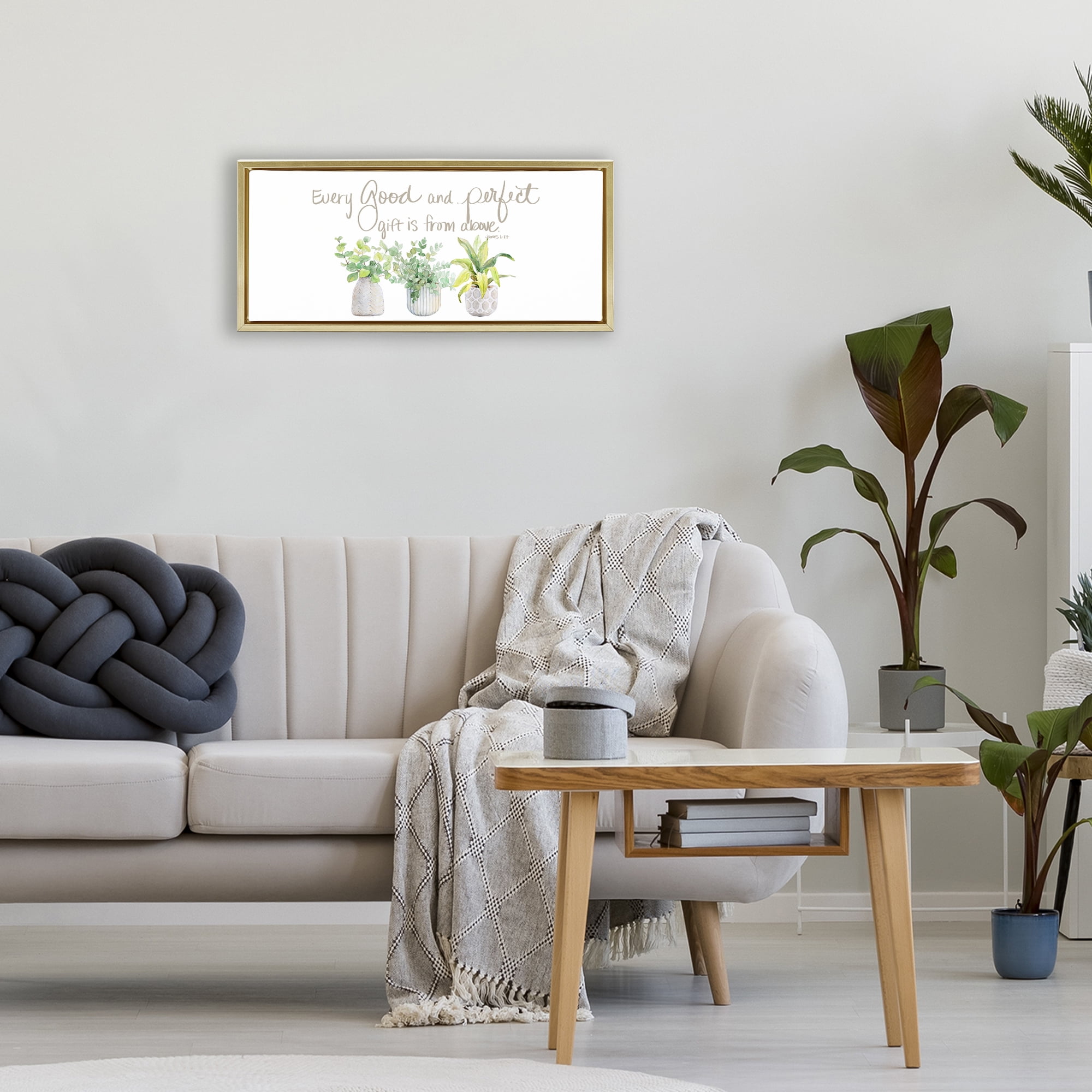 Stupell Industries Every Good & Perfect Gift Gold Framed Floater Canvas Wall Art, design by Lanie Loreth
