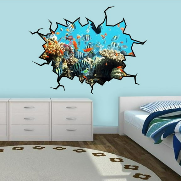VWAQ School Of Fish Wall Decal Coral Reef Wall Sticker Underwater Mural - WC16 (24"H X 30"W)