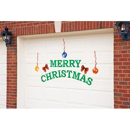 Merry Christmas With Ornaments And Ribbon Holiday Garage Door Magnets Outdoor Decoration Green