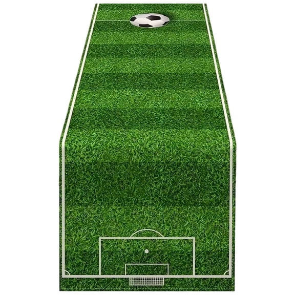Vjnyvs Soccer Table Runner Sport Theme Linen Tablecloth Green Football Field Pattern Table Runners for Party Kitchen Dining Room Decor