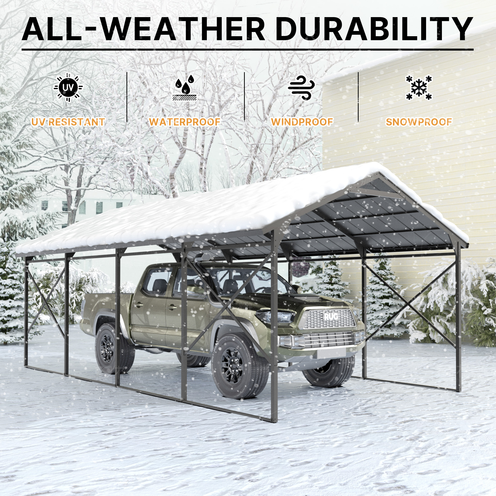 Gotland 12FT x 22FT Heavy Duty Metal Carport, Outdoor Garage Car Shelter with Reinforced Steel Frame, Galvanized Metal Roof, Weather-Resistant Canopy for Cars, Trucks, Boats, and Tractors