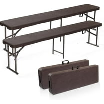 VINGLI Plastic Rattan Patterned HDPE Tabletop Folding Bench Brown