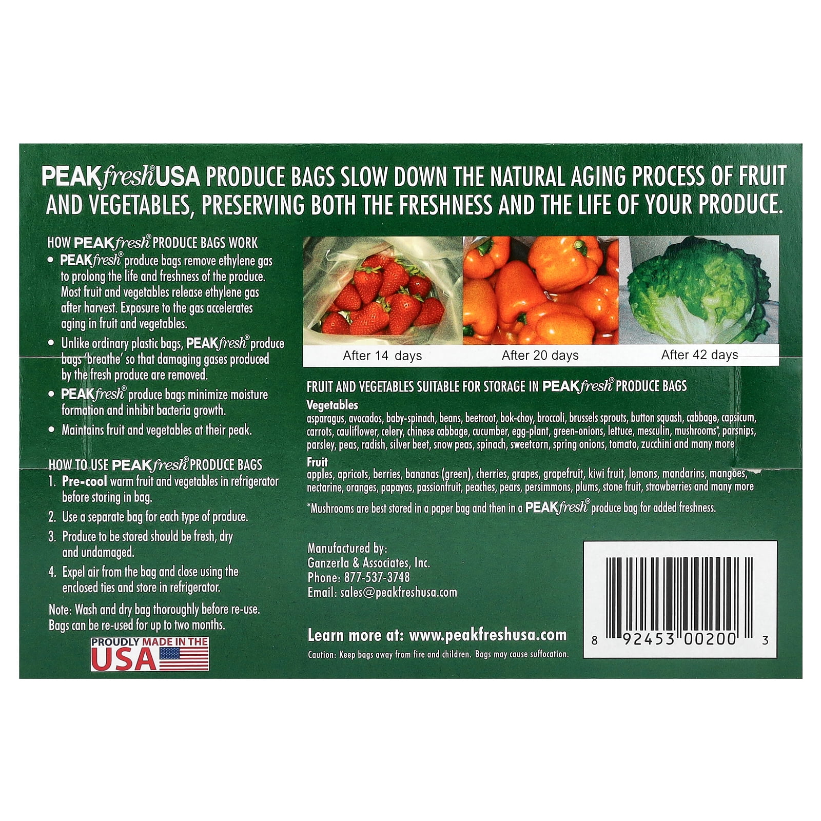 Peak Fresh Reusable Produce Bags, Set of 4, 40 Bags Total