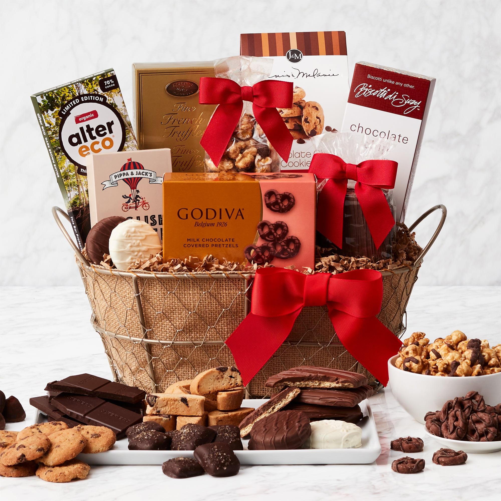 The Swiss Colony 27 Favorites Food Gift Box - Assorted Cheeses, Chocolates,  Candies, Petits Fours, and Summer Sausage Meats - Holiday Red Box