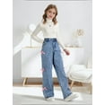 thumbnail image 6 of OYYN Baggy Jeans for Girls Wide Leg High Elastic Waist Adorned with Cute Bow Trendy Y2K Denim Pants Boyfriend Skater Streetwear & School, 6 of 7