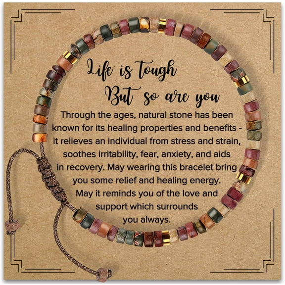 Inspirational Gifts Bracelets for Women Healing Natural Stone Bracelets,Get Well Soon Gifts for Women Best Friends Sister Girls,Life is Tough But So are You Bracelet