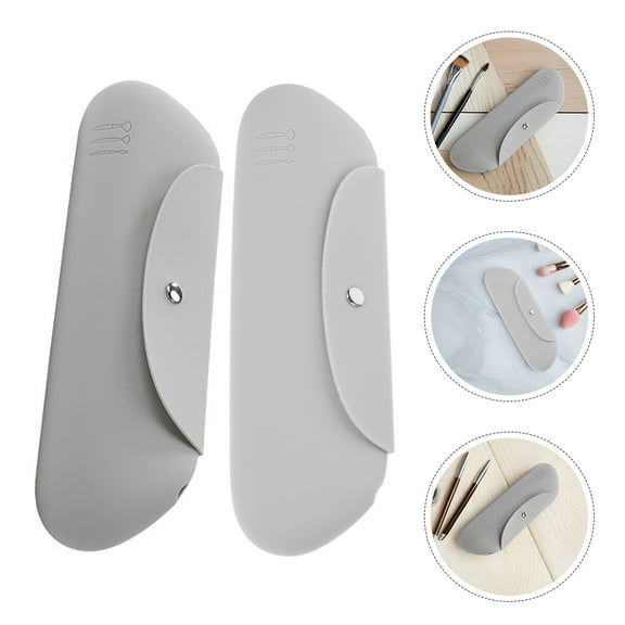 WHAMVOX 2 Pcs Travel Makeup Brush Holder Silicone Makeup Brush Bag With Snap Closure Face Brushes Organizer Case Cosmetic Pouch Holder For Daily
