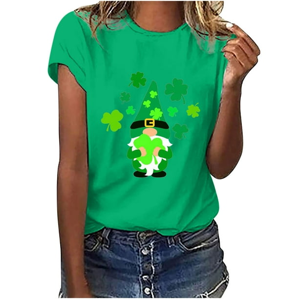 Camisetas con estampado del Día de San Patricio y cuello redondo para mujer, blusas femeninas cómodas a la moda, Tops Fridja bn966