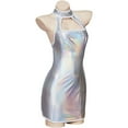 thumbnail image 2 of Sexy Silver Metallic Dress Strappy Halter Mini Dress Club Party Dress for Women, 2 of 6