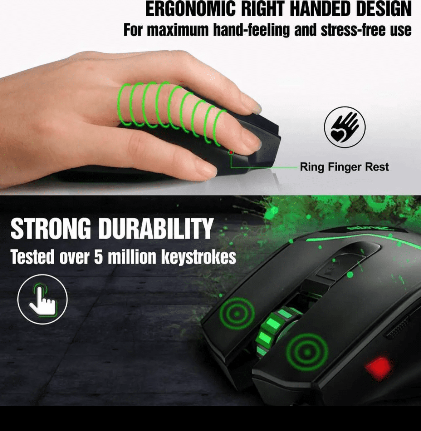 VersionTECH. T10 Gaming Mouse Wired, 7200 DPI Adjustable, 7 Programmed Buttons, 7 Circular & Breathing LED Light, Ergonomic Optical PC Computer Gaming Mice with Fire Button for FPS Games, Office