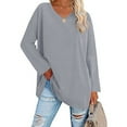 thumbnail image 2 of gakvbuo Fall Women Casual Solid Long Sleeve Shoulder Drop V-Neck T-Shirt Blouse, 2 of 5
