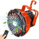 thumbnail image 1 of Ventilador de camping portátil para tienda de campaña, ventilador de techo USB recargable 2 en 1 con aro colgante de luz LED, ventilador de escritorio para camping al aire libre, hogar, oficina, coche, cortes de emergencia (naranja) oso de fresa Electrónica, 1 of 5