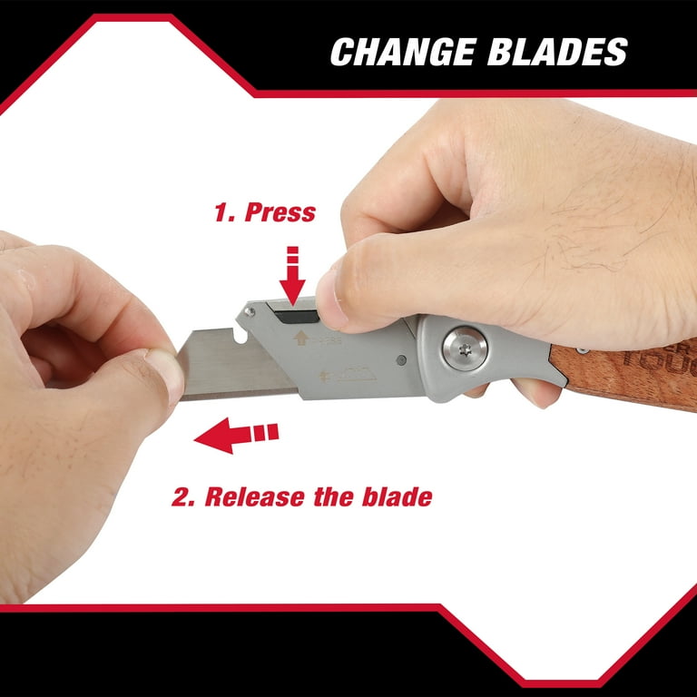 Hyper Tough Folding Lock Back Utility Knife with Wood Handle