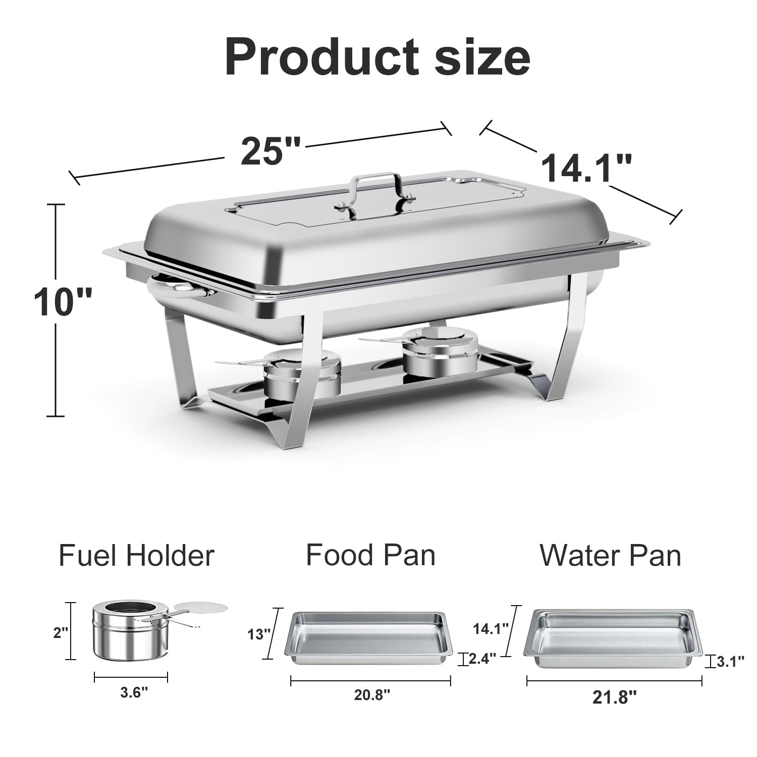Bluebow 4 Pack Chafing Dishes for Buffet Set, Stainless Steel Catering Chafer, Serving Food Warmer with Lids, Food & Water Pans & Fuel Holders