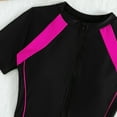 thumbnail image 7 of Women's One Piece Swimsuit Solid Color Patchwork Flat Leg Short Sleeve Zipper Front for Beach Pool Vacation,Purple Pink,XL, 7 of 7