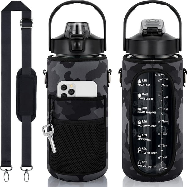 Half Gallon Water Bottle with Sleeve & Strap 64 OZ Water Bottle