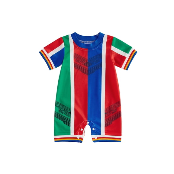 BemeyourBBs Newborn Baby Boy Girl My First Soccer Season Outfit Cute Infant Baby Football Outfit Summer Romper Clothes Short Sleeve Soccer Theme Contrast Color Jumpsuit Shorts