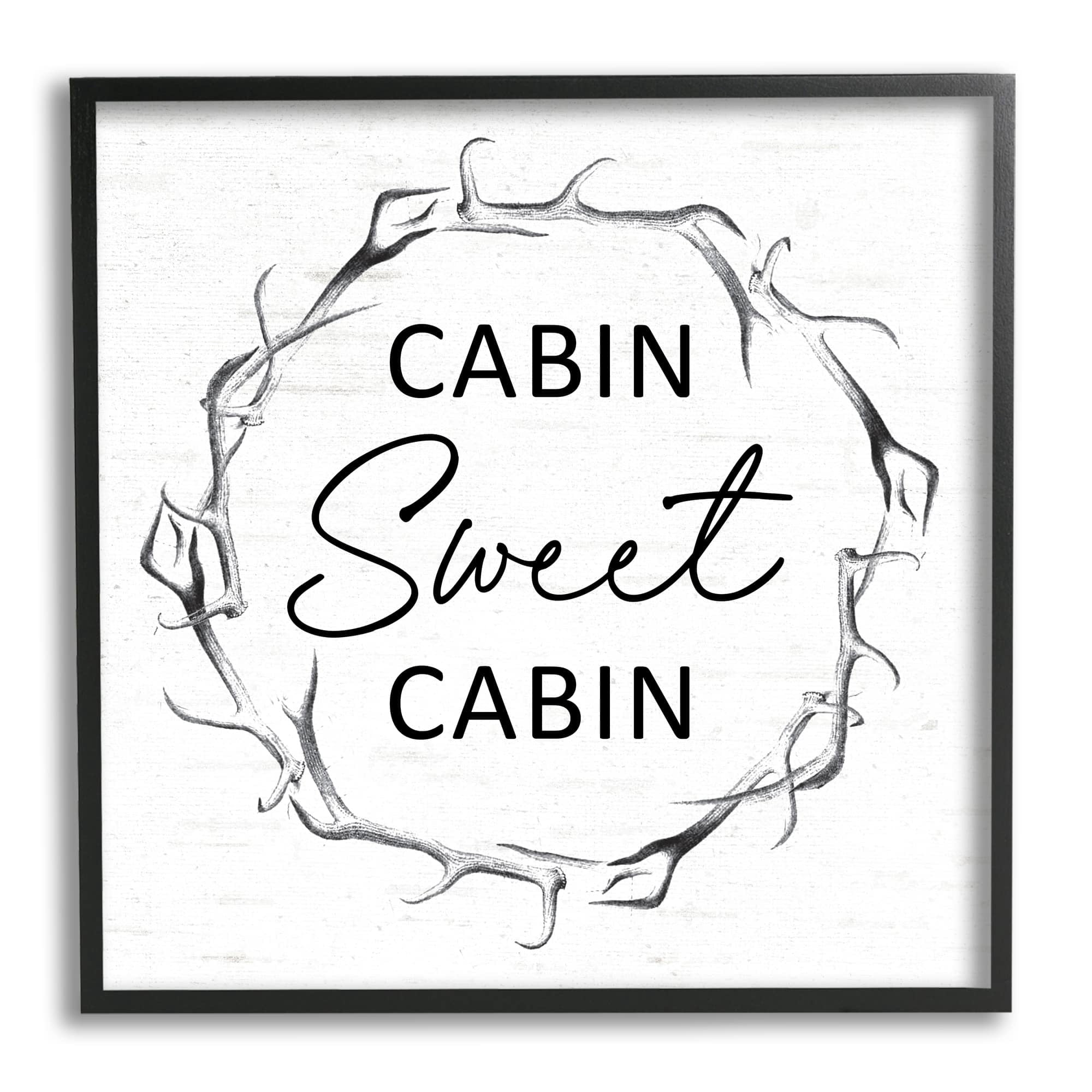 Stupell Industries Sweet Cabin Phrase Wildlife Deer Antlers Border Graphic Art Black Framed Art Print Wall Art, Design by Lettered and Lined