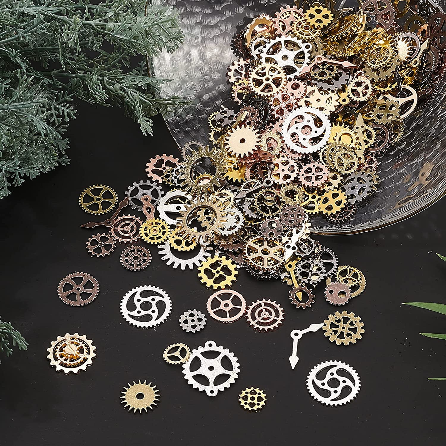 DIY 400Pcs Resin Fillers Antique Steampunk Gears Charms 8-Color UV Epoxy Resin Supplies Filling Accessories Mixed Color DIY