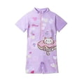 thumbnail image 4 of ZQUUVOU Girls Short Sleeve Rash Guard Cute Print Zipper Front Boyleg One Piece Swimsuit Athletic Surfing Swimwear Purple, 4 of 5