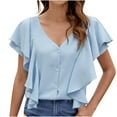 thumbnail image 1 of Timegard Hauts pour Femmes Col en V Manches Courtes Blouse Ample Couleur Unie Décontractée Basique, 1 of 7