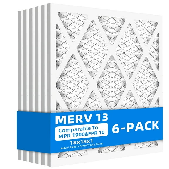 Chenzhit 18x18x1 (6-Pack)Furnace Air Filters, MPR 1900 & FPR 10, MERV 13 Pleated Air Filter (Actual Size: 17.75x17.75x0.75 inch)
