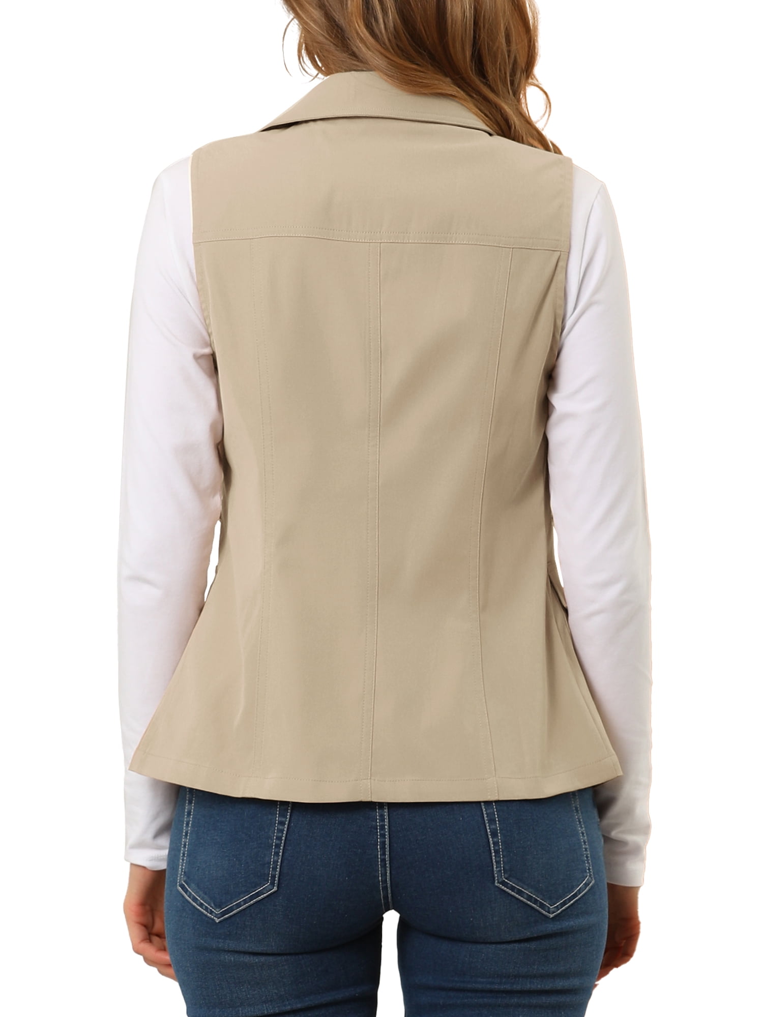 DARING DIVA Women's Travel Vest with Pockets Sleeveless Cargo Utility Vest M Khaki