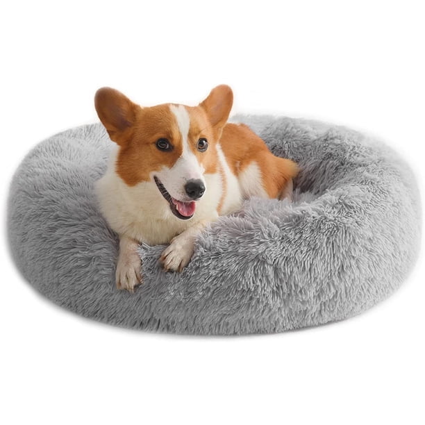 Cama para perros y gatos de piel sintética, cama original y relajante para mascotas pequeñas, medianas y grandes, cama redonda antiansiedad con forma de donut, cálida y lavable para gatos