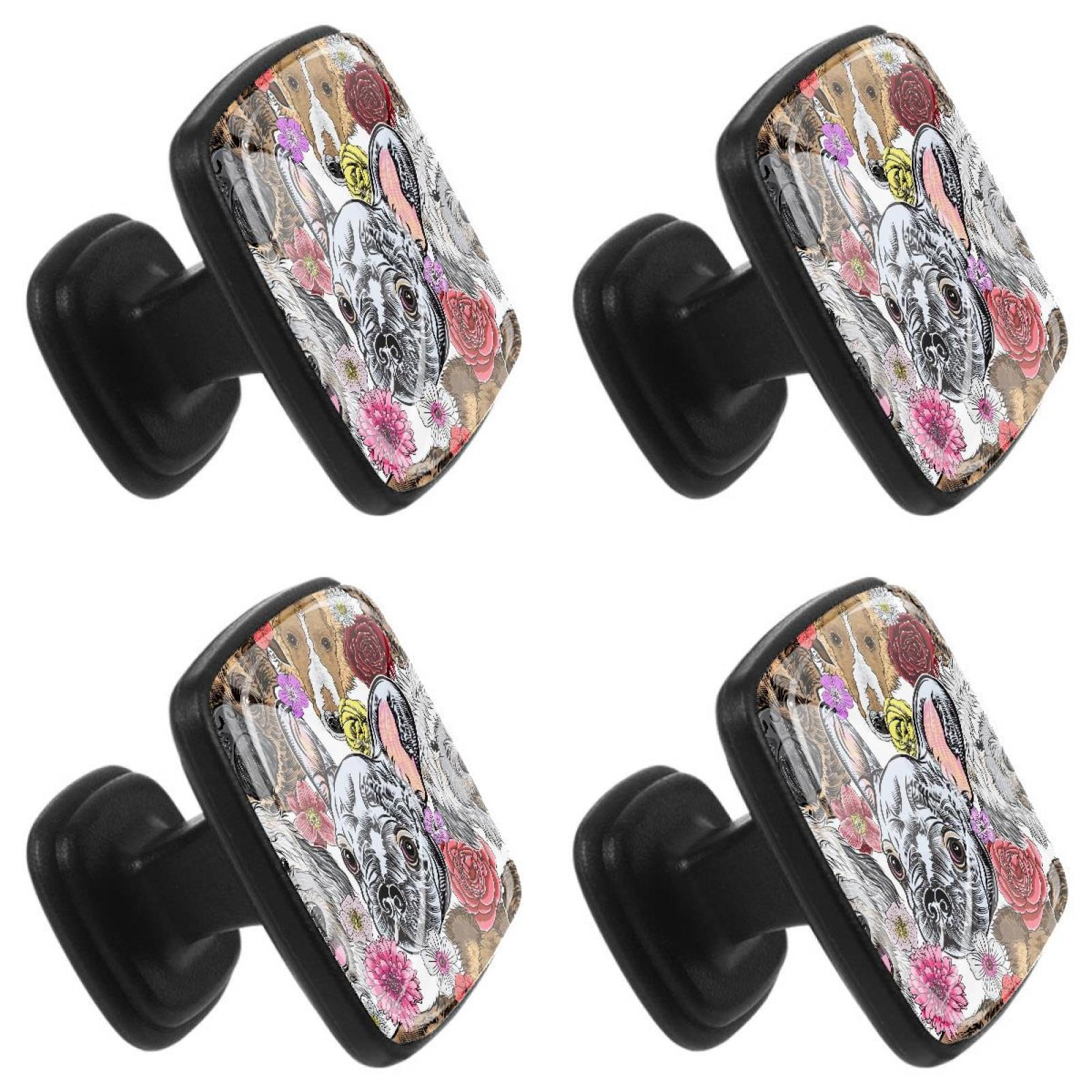 4 Pcs Square Cabinet Handle Cupboard Knob Drawer Pulls Handle Painting Dog Drawer Knobs with Screws Furniture Decoration