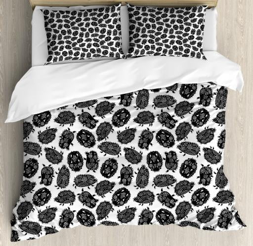 Hedgehog King Size Duvet Cover Set Random Alignment Black And