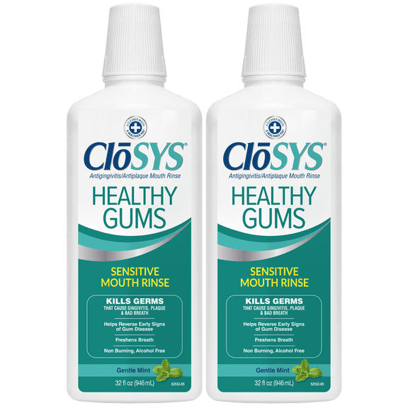 Closys Healthy Gums Mouthwash, Antiplaque and Antigingivitis for Gum Health, Non-Burning, Non-Irritating 32 Fl Oz (Twin Pack)