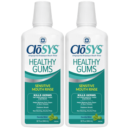 Closys Healthy Gums Mouthwash Antiplaque and Antigingivitis for Gum Health Non-Burning Non-Irritating 32 Fl Oz (Twin Pack)
