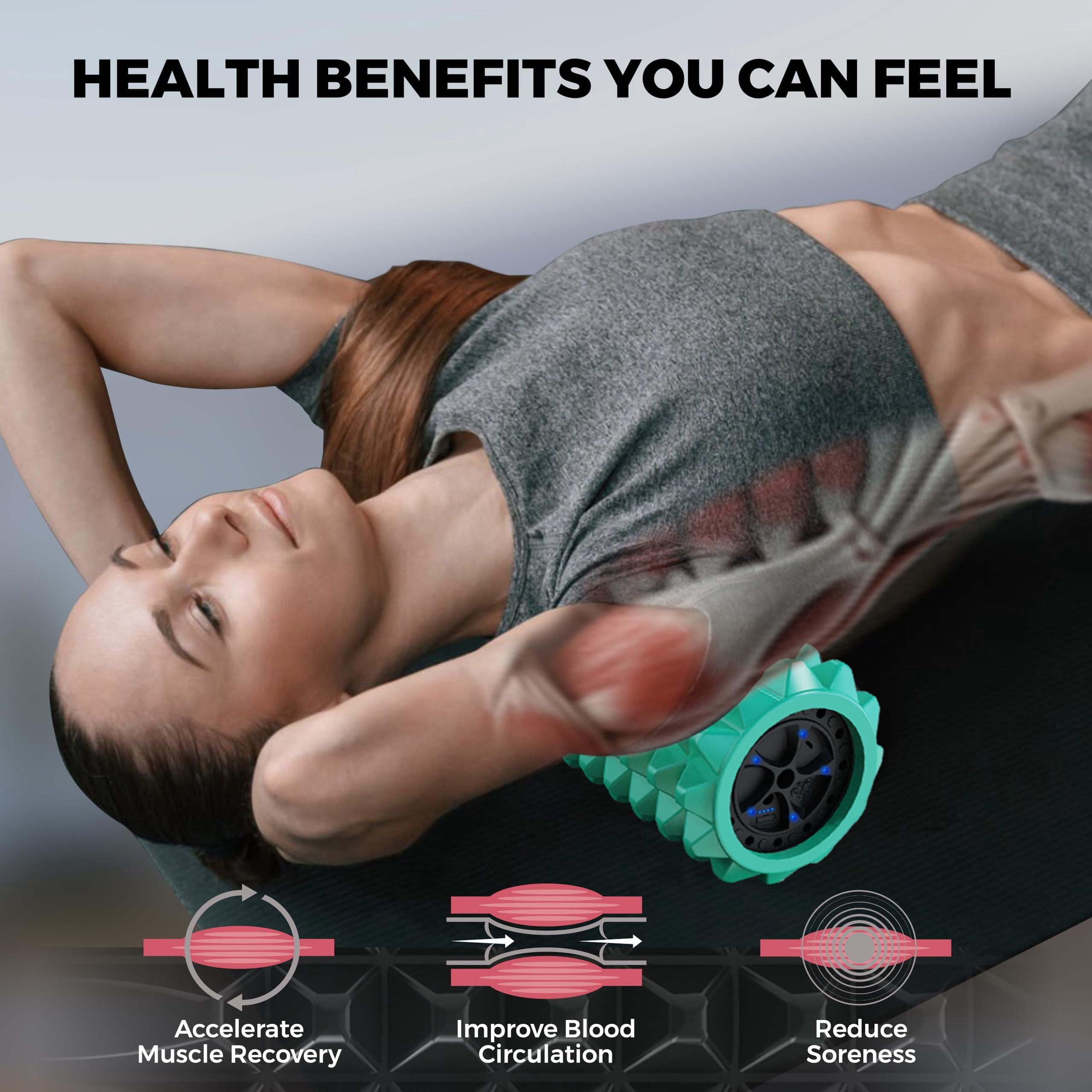 Nordic Lifting 5-Speed Vibrating Green EVA Foam Deep Tissue Massage Roller for Muscle Recovery