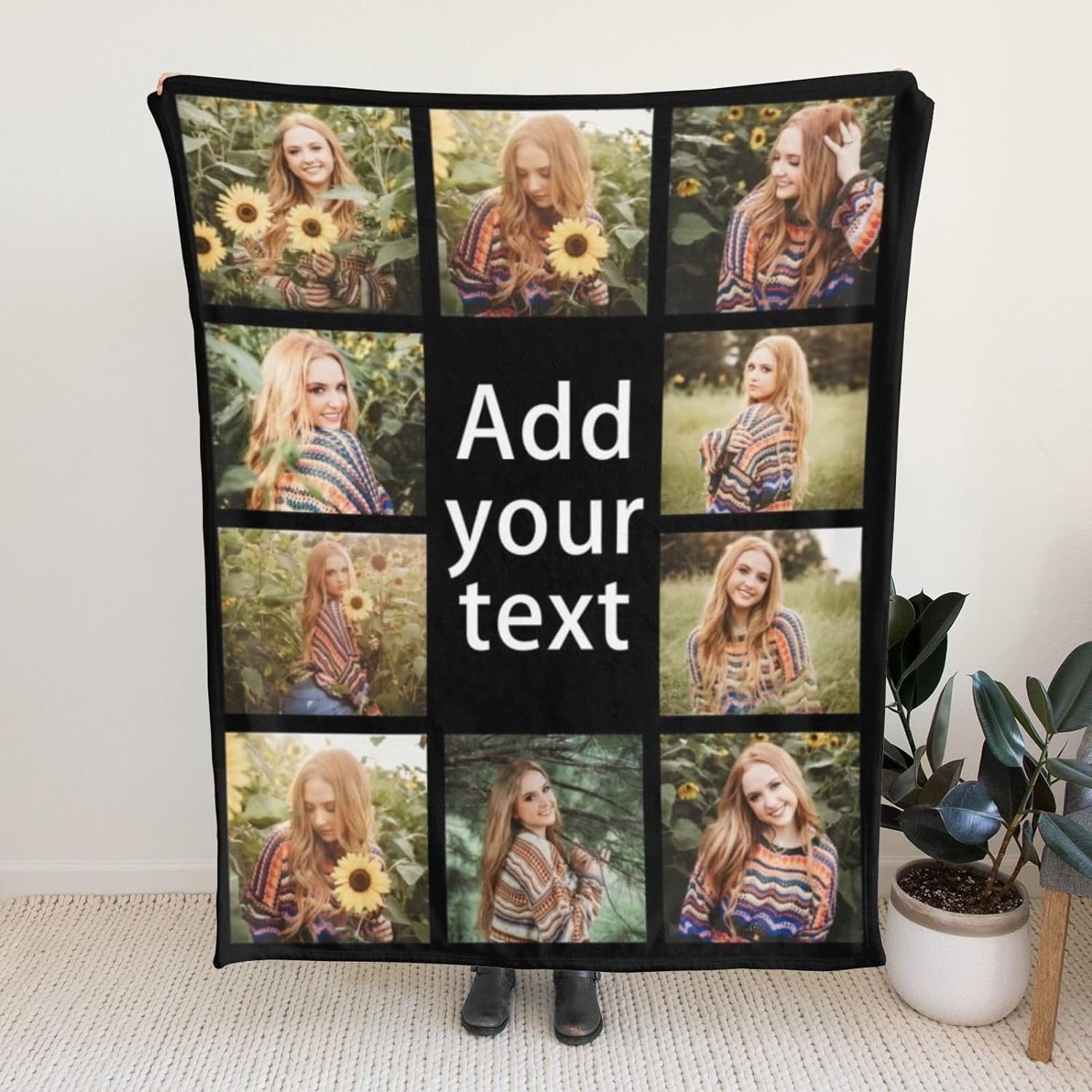 Custom Blanket with Text Photo Collage Customized Blankets with Pictures, Personalized Throw Blanket for Father, Mom, Kids, Dogs, Friends Couple or Lover as Christmas Birthday Gift