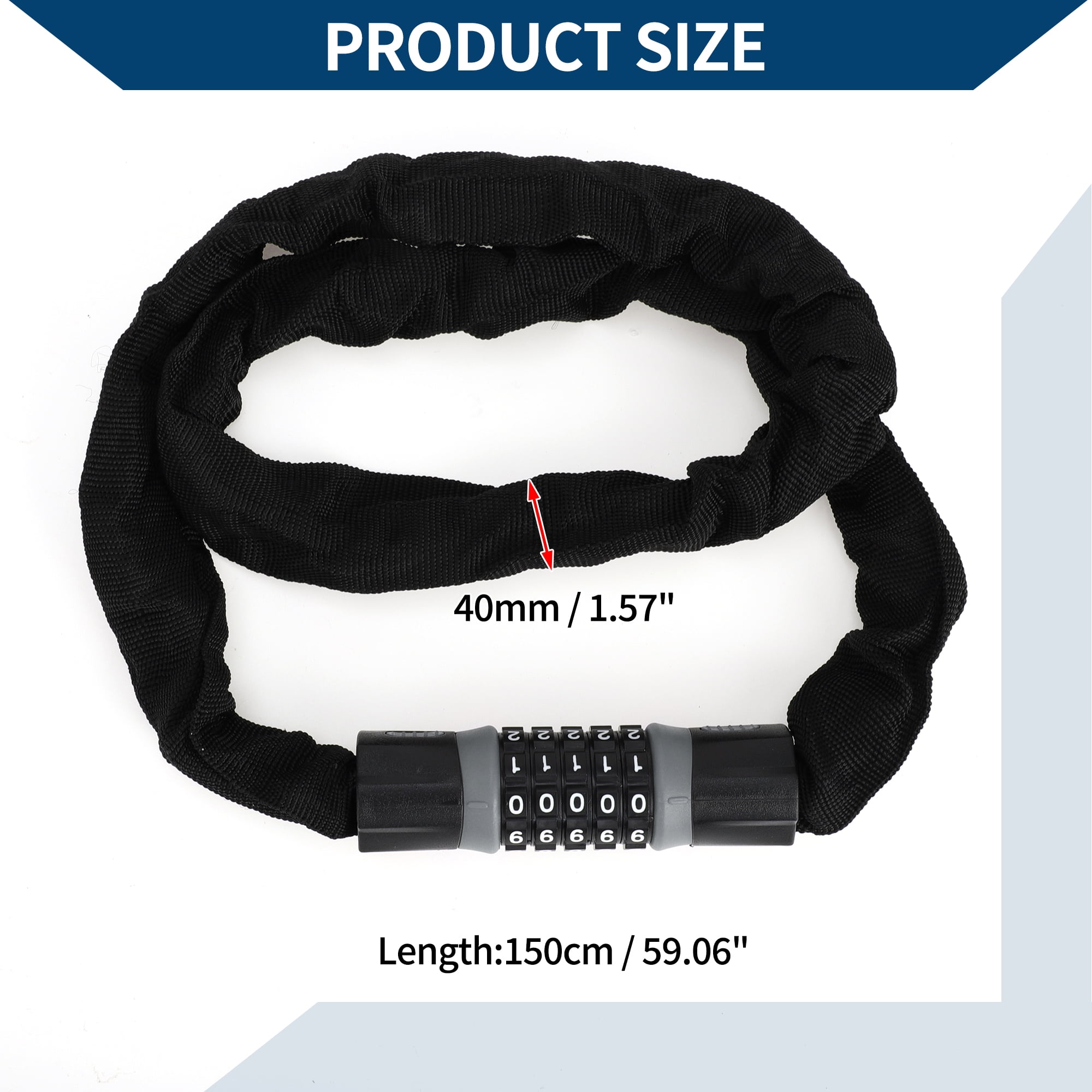 Unique Bargains Bike Lock Security Chain Combination Lock Padlock Resettable 5 Digit Bike Lock 150cm Black Gray 1 Pc