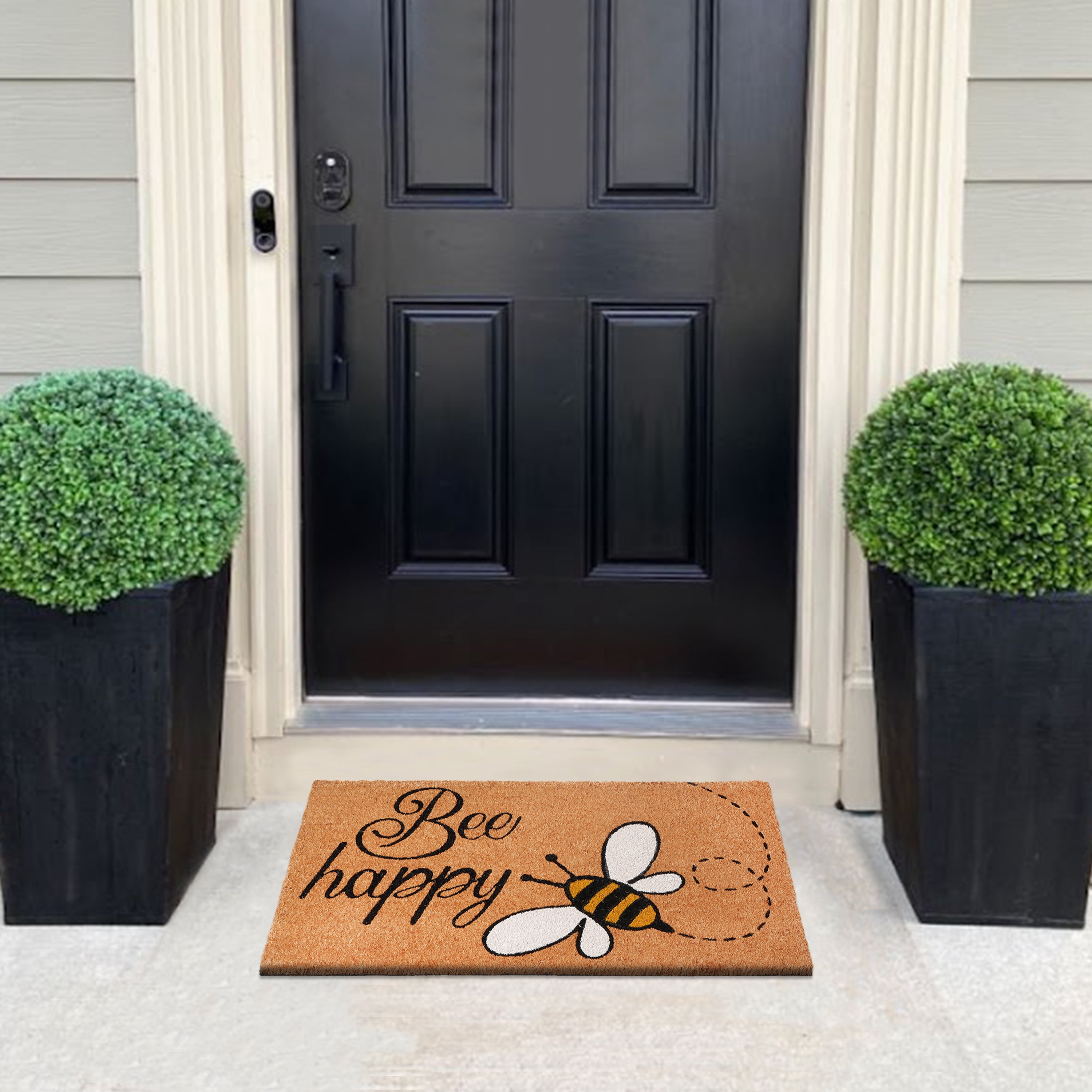 A1HC Natural Coco Coir Doormat, Bee Happy, 18"x30", Durable Outdoor Welcome Mat, Non-Slip, Easy to Clean, Pet Friendly