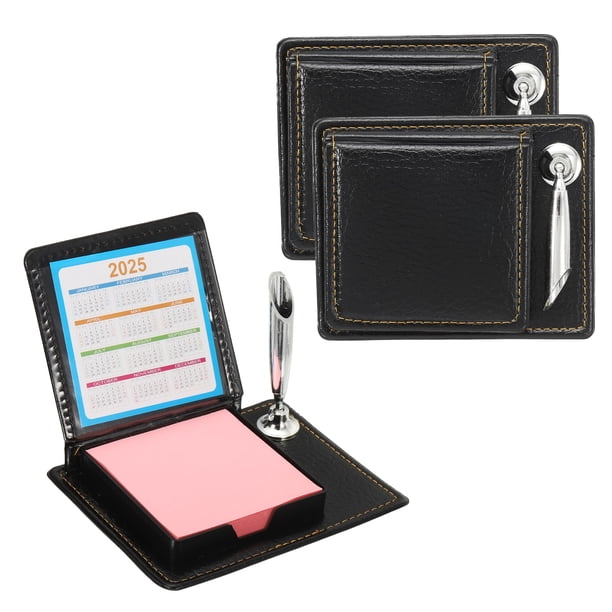 Soporte de notas adhesivas de cuero de 3 piezas con soporte para bolígrafo, caja de almacenamiento de notas adhesivas