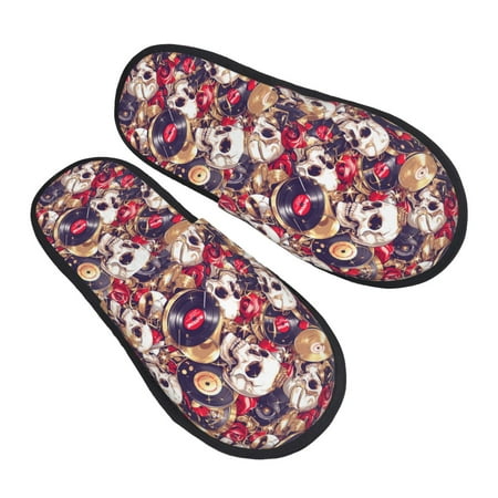 

Ocsxa Mens Womens Cozy Memory Foam Scuff Slippers Slip On Warm House Shoes Indoor/Outdoor Skull record artist Designs-Medium