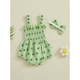 thumbnail image 4 of Biekopu Baby Girls Straps Romper Bodysuit and Headband Shamrock Print Sleeveless Jumpsuit Summer Ireland Festival Clothes, 4 of 9