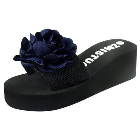 

Follure Girl women s casual shoes Women s Ladies Bohemia Flower Home Outdoor Wedges Beach Shoes Sandals Slippers Navy 38