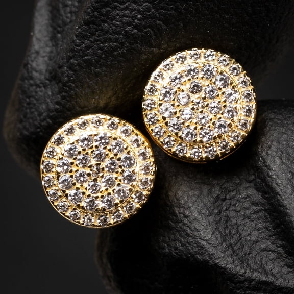 Yellow Gold Plated 925 Sterling Silver Screw Back Post Flower Cluster Honey Comb Set Hip Hop  Cz Round Stud  Circle Earrings