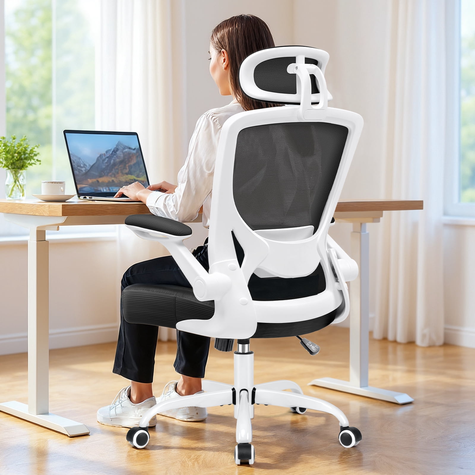 COOLHUT Office Chair Ergonomic Desk Chair, High Back Office Chair with Headrest, Big and Tall Comfy Home Office Desk Chair Lumbar Support Breathable Mesh Office Chair, White