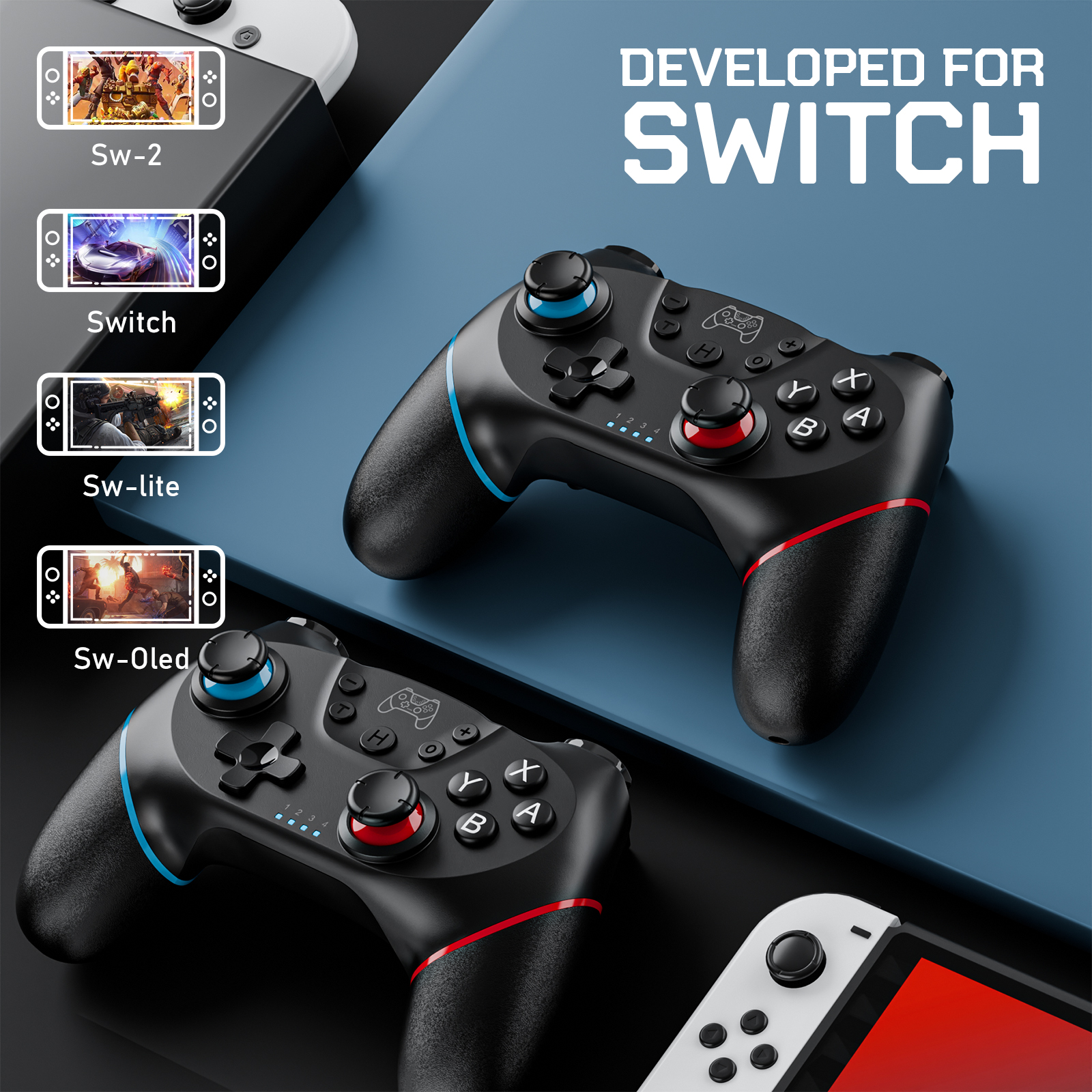 Fousixdi Wireless Controllers For Switch (2-Pack, Black) photo 7