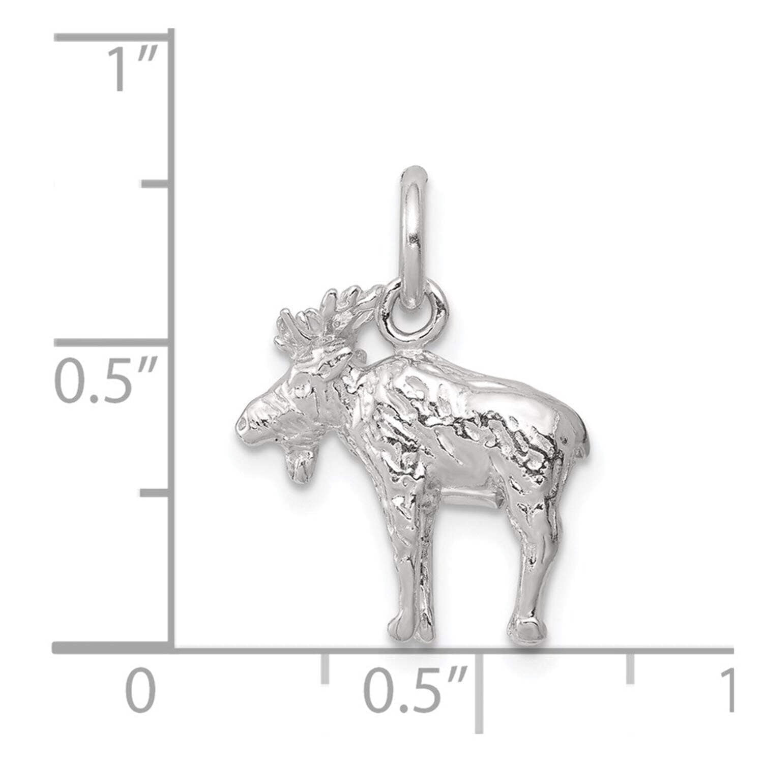 925 Sterling Silver Solid Polished Moose Charm 17x16mm Wide Pendant Necklace for Women - 2.3 Grams