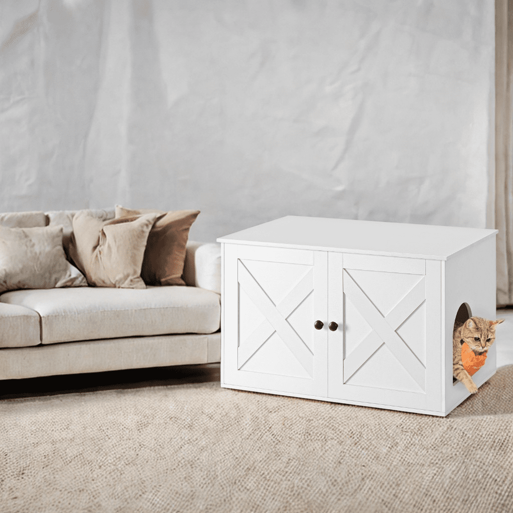 LEDREM Cat Litter Box Furniture Enclosure, Multi-Functional Hidden Washroom with Removable Divider for Indoor Cats,L, White