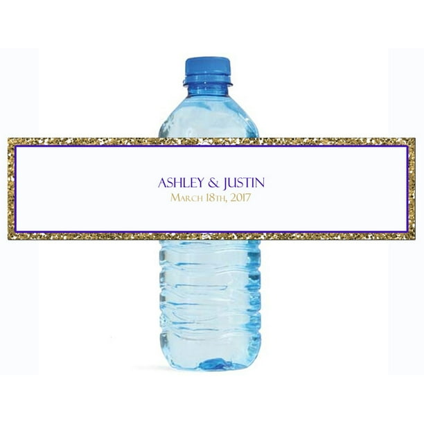 100 Gold Glitter & Purple Wedding Anniversary Engagement Party Water Bottle labels Birthday Party Easy to Use Self Stick Labels