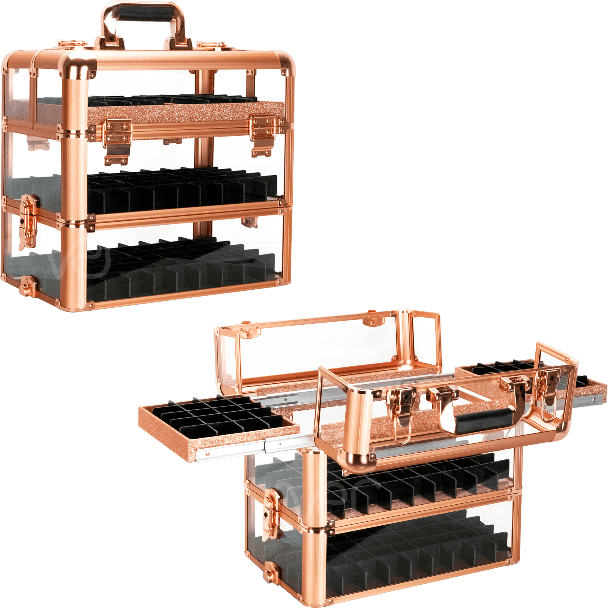 VER Beauty Acrylic Makeup Train Case Organizer Nail Polish Holder