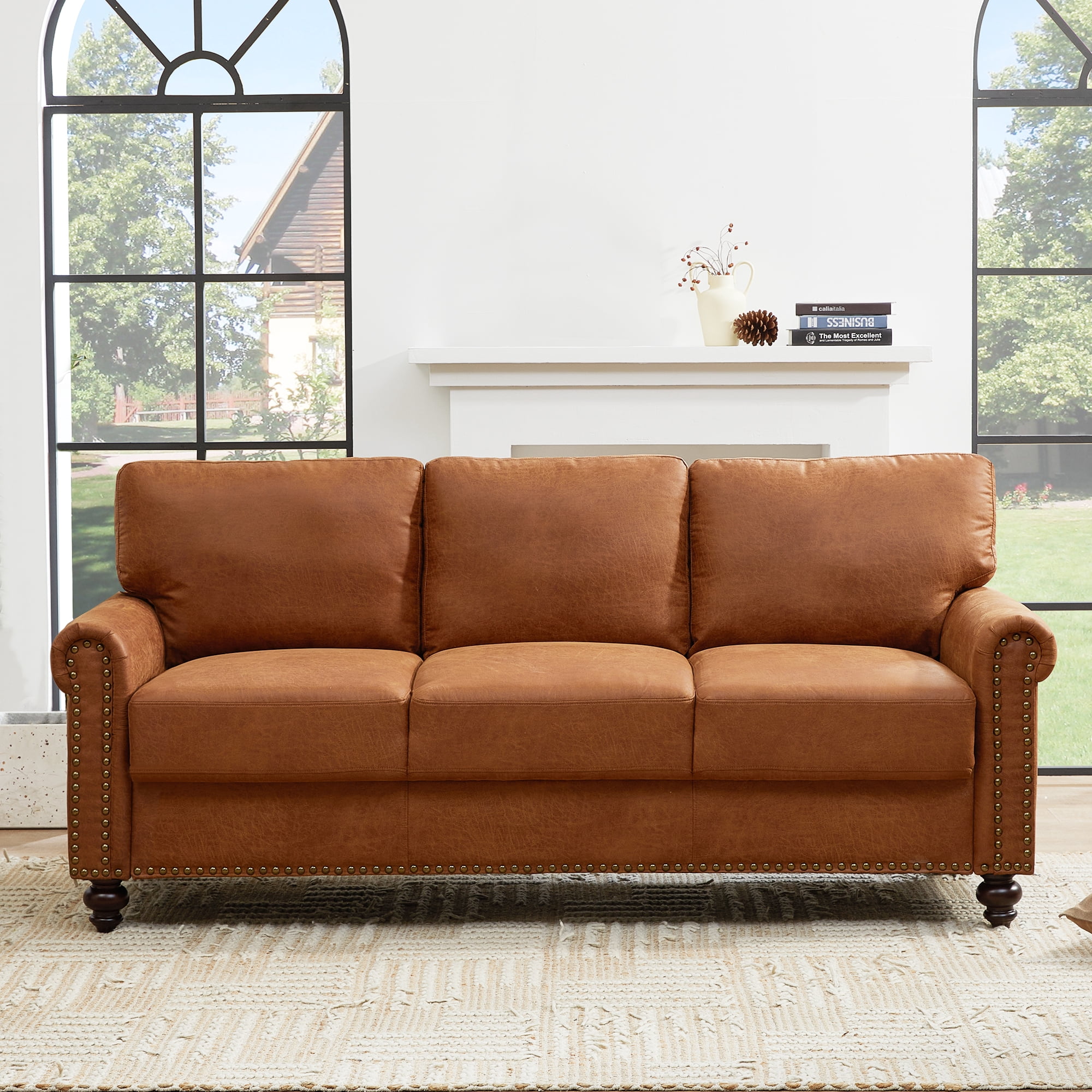 LeChapitre Traditional Fabric Hidden Storage Space Standard Sofa with Cushions, Coffee