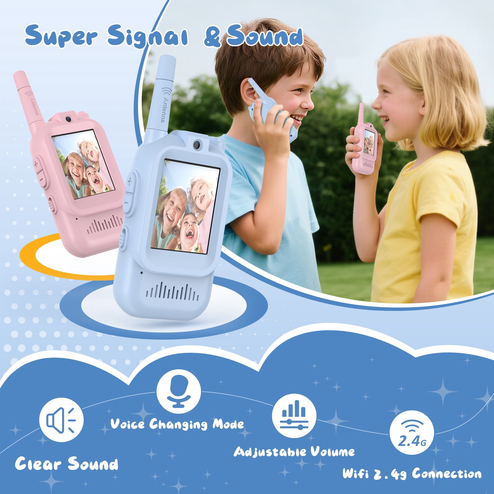 Video Walkie Talkie Toys for Age 3-12 Boys Girls, 2 Pack Rechargeable Walkie Talkies with Screen,Long Range 2 Way Radio with Voice changing, Christmas Birthday Gifts for Kids Indoor Outdoor Camping