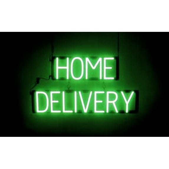 SpellBrite HOME DELIVERY LED Sign for Business. 28.4" x 15.0" Green HOME DELIVERY Sign Has Neon Sign Look With Energy Efficient LED Light Source. Visible from 500+ Feet, 8 Animation Settings.